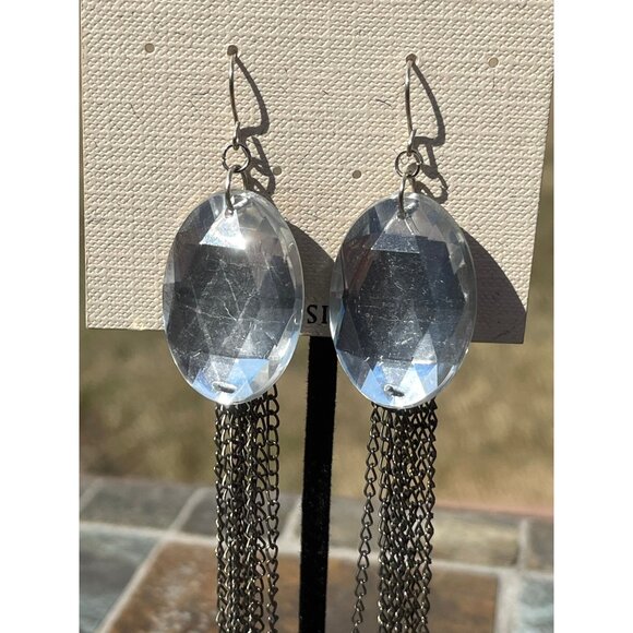 Vtg Sterling Silver Jewelry Pierced Dangle Oval Faceted Earrings MADISON STUDIO - Picture 2 of 4